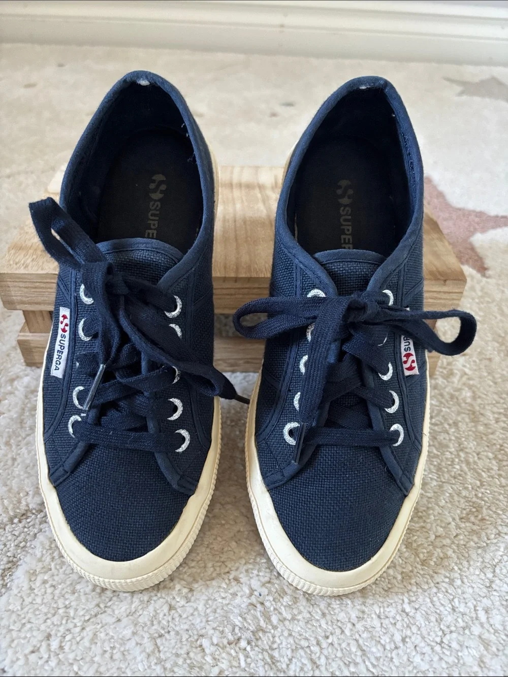 Superga 2750 Cotu Classic Navy Canvas Low-Top Sneakers with Off-White Sole - Picture 2 of 5